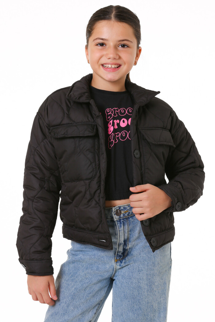 Kız Çocuk Siyah Kapitone Mevsimlik 7-12 Yaş Mont - 23241-2