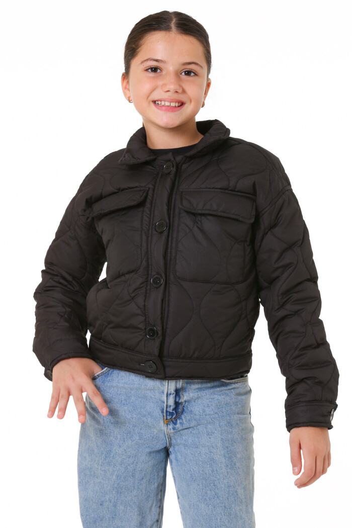 Kız Çocuk Siyah Kapitone Mevsimlik 7-12 Yaş Mont - 23241-2