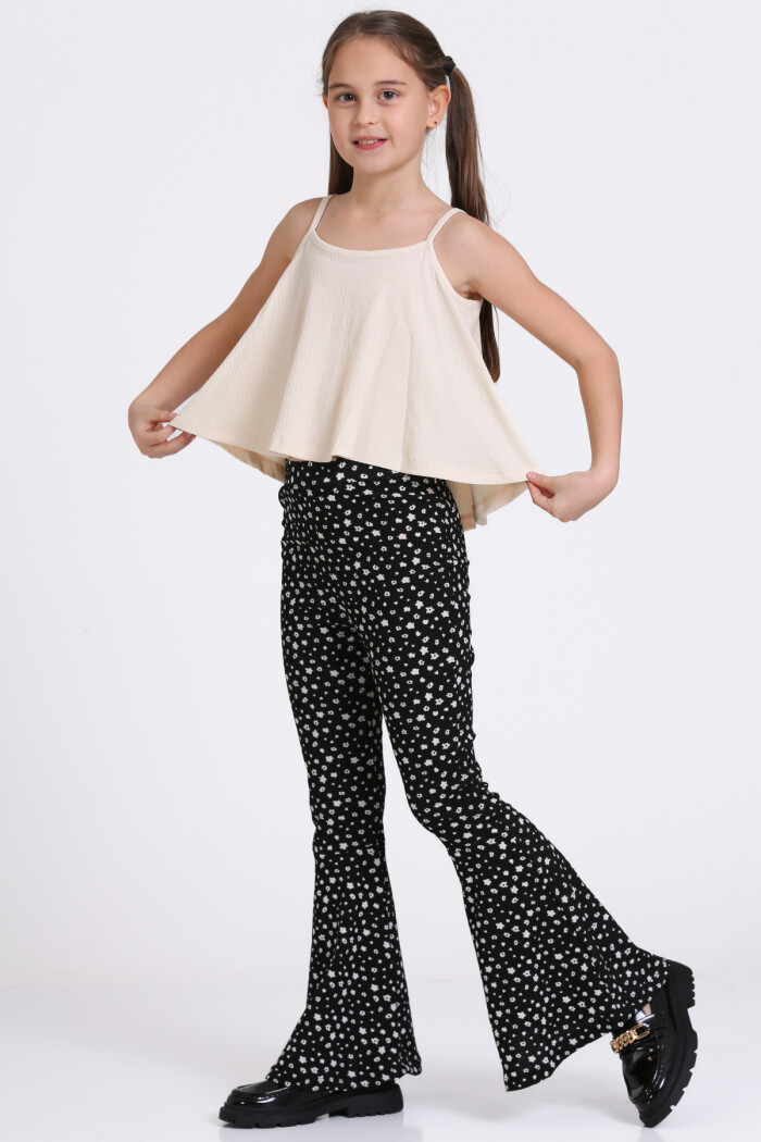 Bej Bürümcük İp Askılı İspanyol Paça 5-8 Yaş Takım - 2418-3