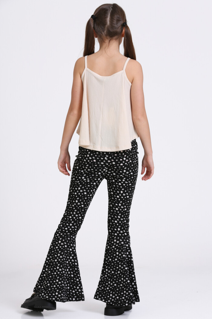 Bej Bürümcük İp Askılı İspanyol Paça 5-8 Yaş Takım - 2418-3