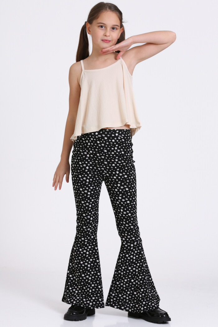 Bej Bürümcük İp Askılı İspanyol Paça 5-8 Yaş Takım - 2418-3