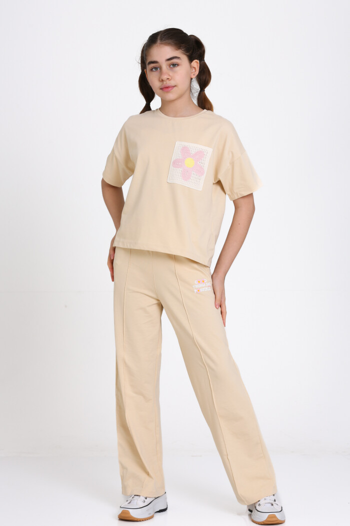 Bej Dantel Cep Detaylı 8-12 Yaş Takım - 2468-1