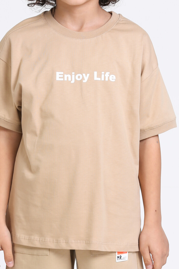 Bej Enjoy Life Baskı 5-9 Yaş Takım - 2440-1