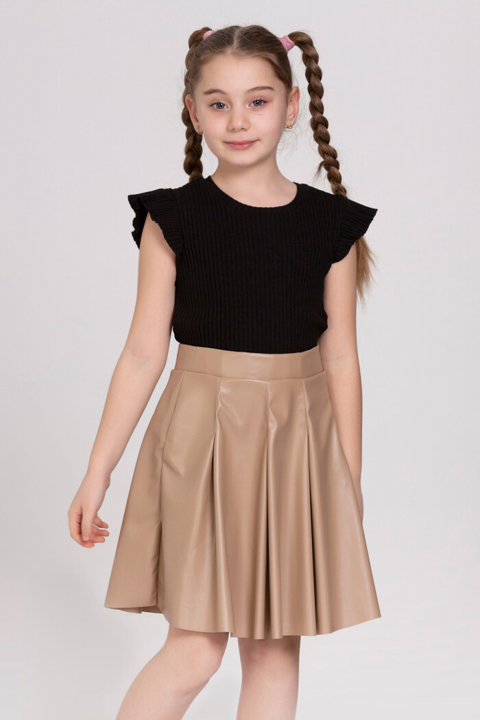 Bej Pileli Etek 4-12 Yaş -SM09160-3
