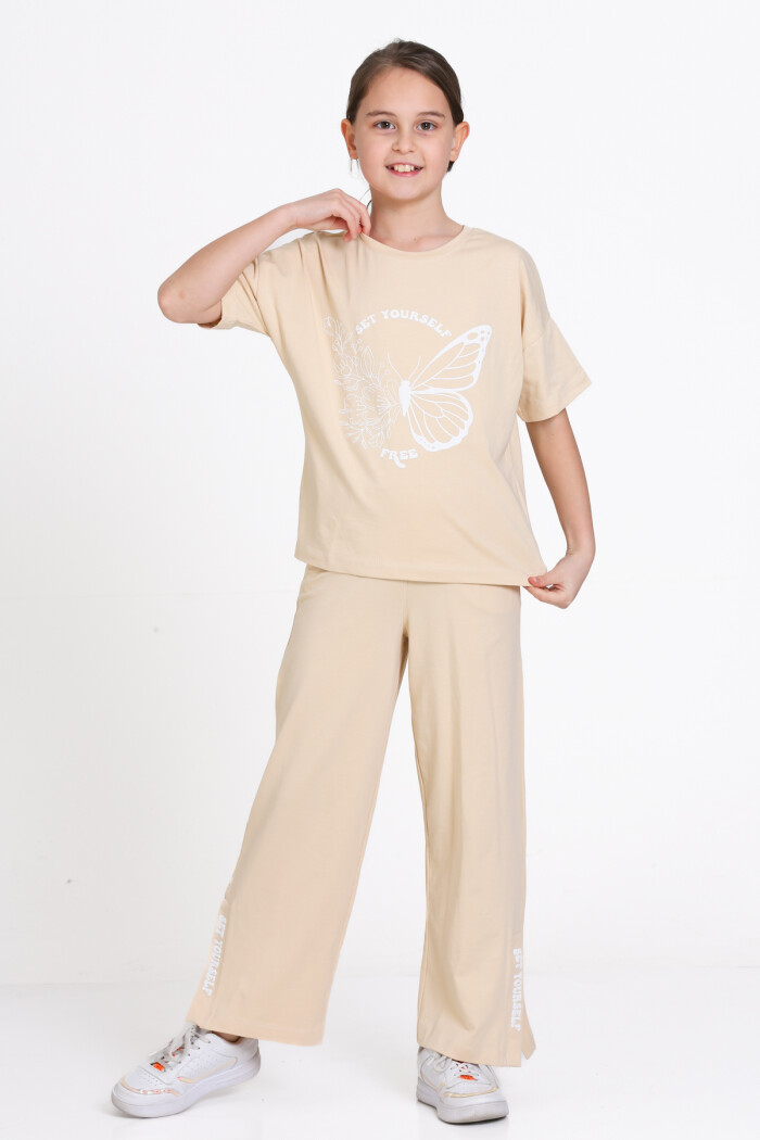 Bej Set Yourself Baskılı 5-9 Yaş Takım - 2447-1
