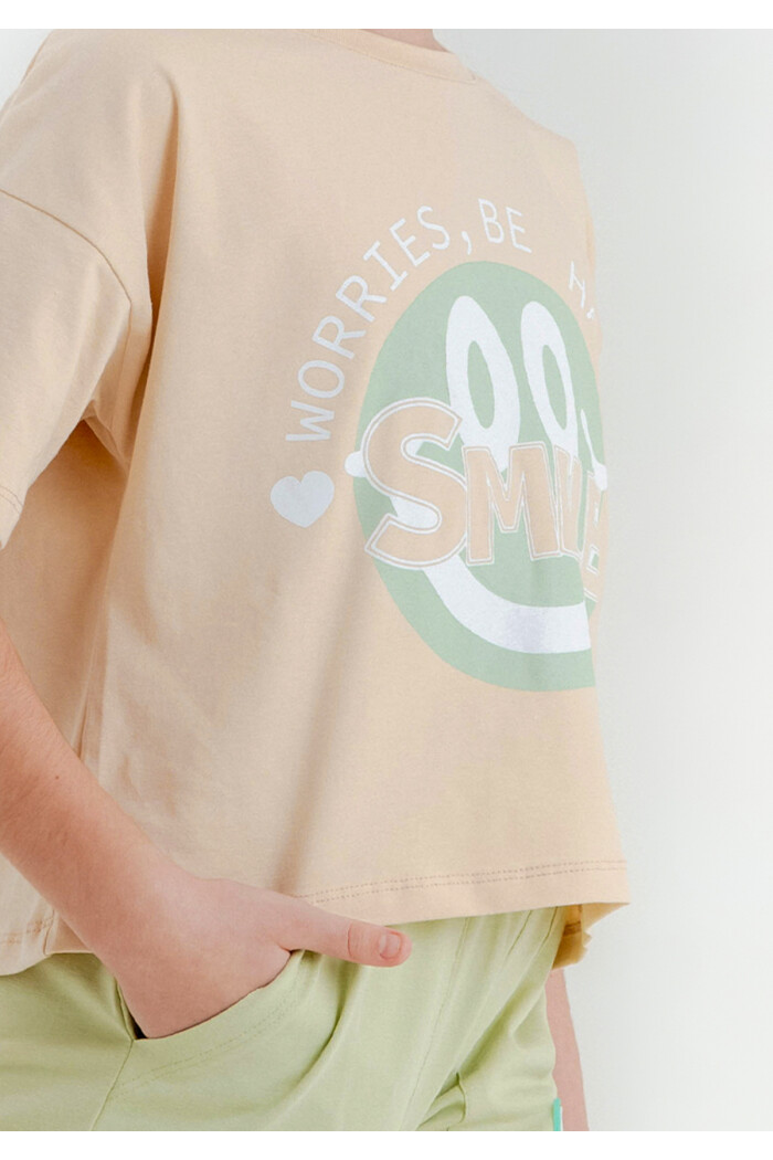 Bej Smile Baskılı 5-9 Yaş Takım - 2413-2