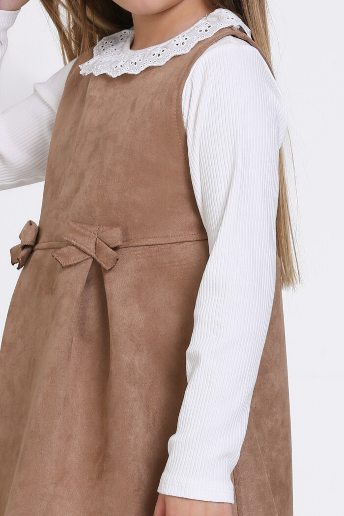 Açık Kahve Süet Badili 2li  3-7 Yaş Elbise - 23371-1