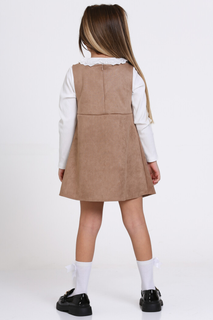 Açık Kahve Süet Badili 2li  3-7 Yaş Elbise - 23371-1