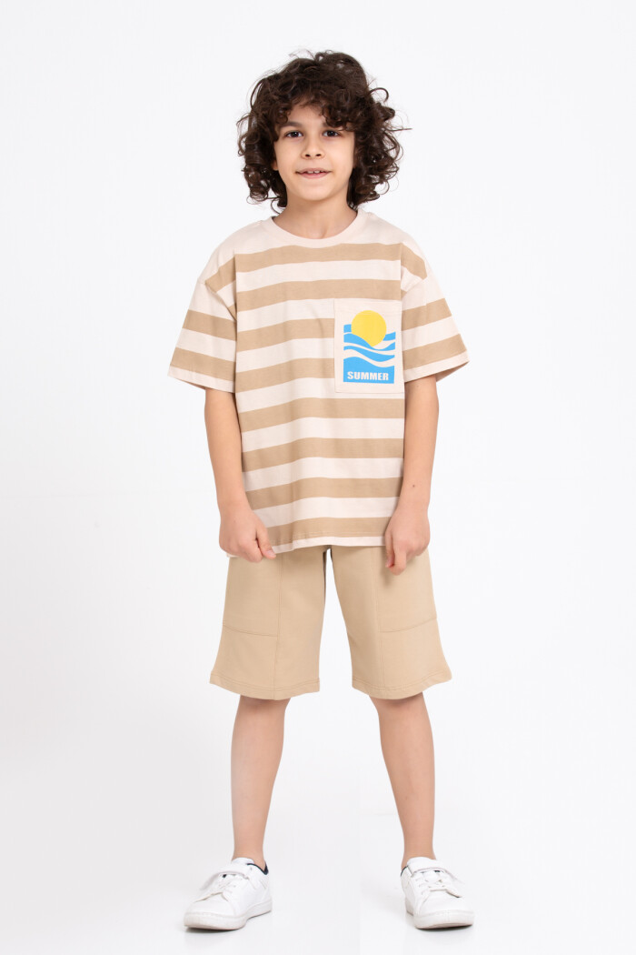 Bej Summer Baskı Şortlu 5-9 Yaş Takım - 2433-2