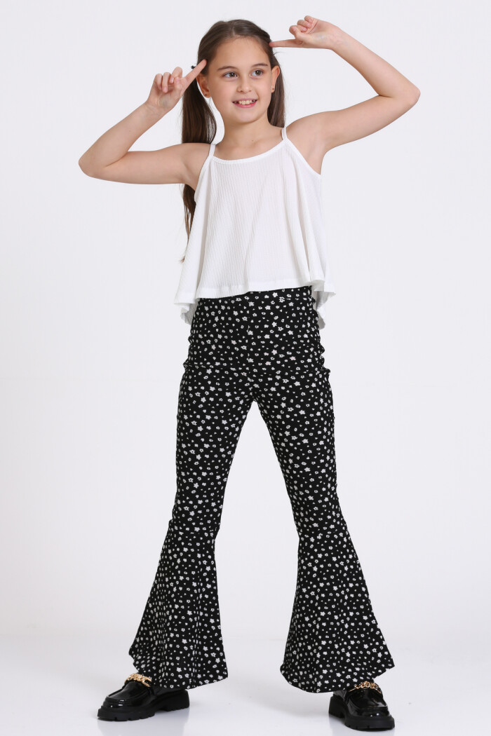 Ekru Bürümcük İp Askılı İspanyol Paça 5-8 Yaş Takım - 2418-2