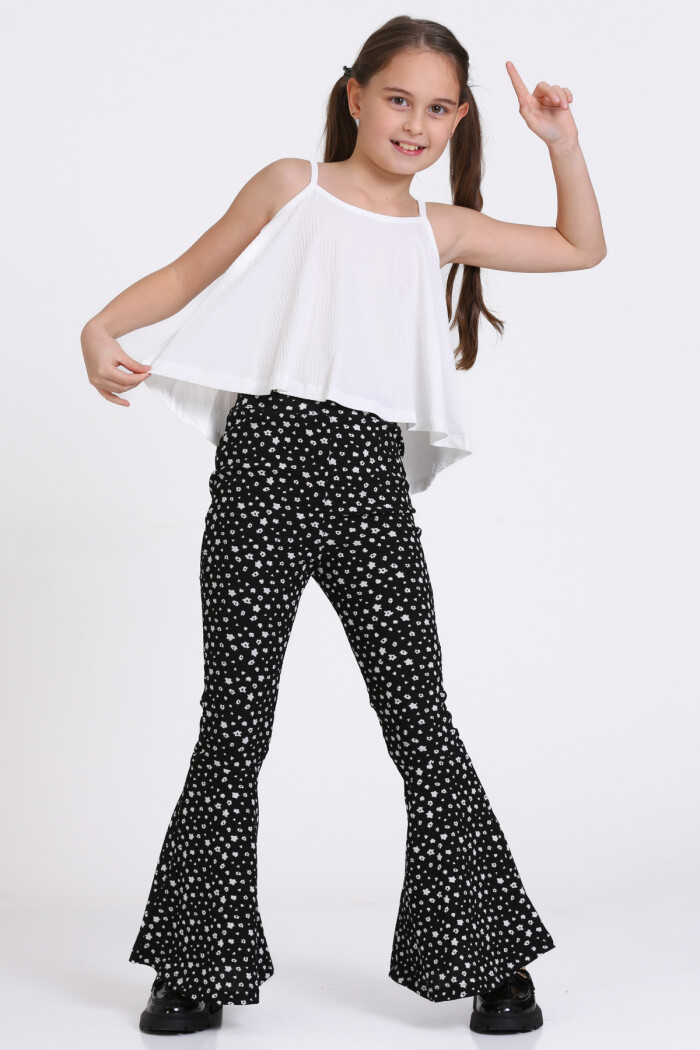 Ekru Bürümcük İp Askılı İspanyol Paça 5-8 Yaş Takım - 2418-2