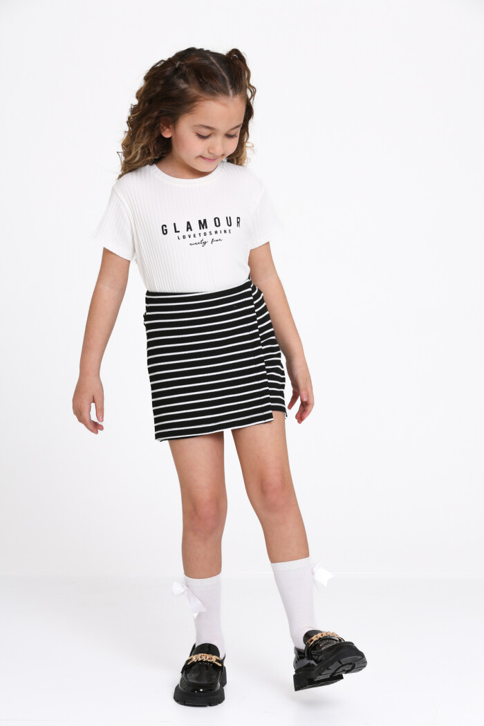 Ekru Glamour Baskı Şort Etekli 3-7 Yaş Takım 2504-3