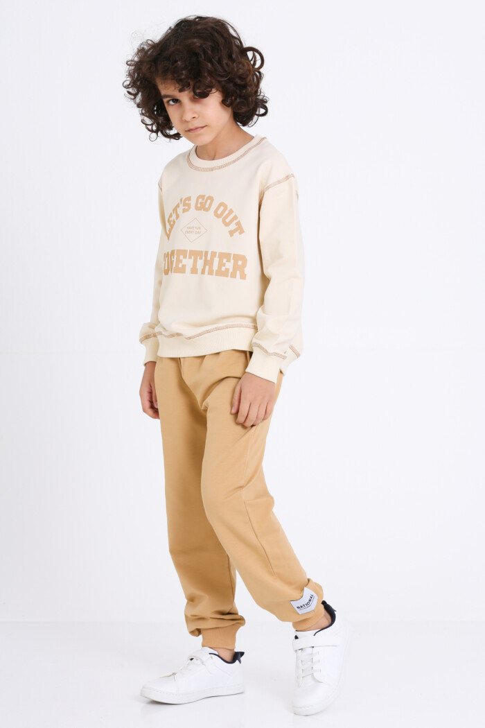 Erkek Çocuk Bej Lets Go Out Together Baskı 5-9 Yaş Takım - 23307-1