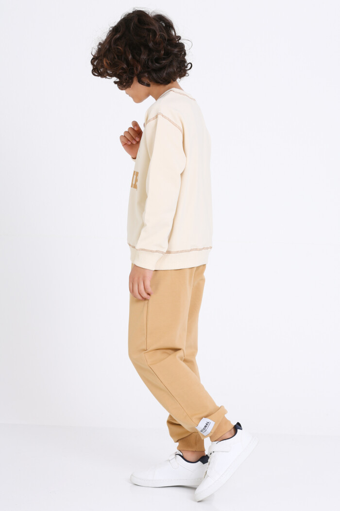 Erkek Çocuk Bej Lets Go Out Together Baskı 5-9 Yaş Takım - 23307-1