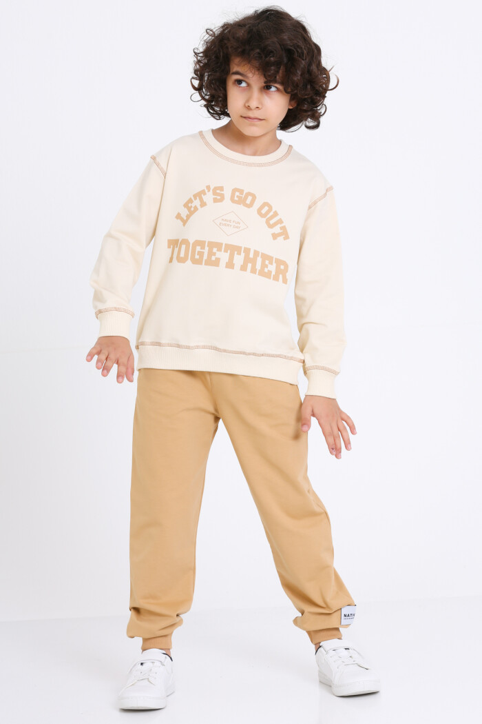 Erkek Çocuk Bej Lets Go Out Together Baskı 5-9 Yaş Takım - 23307-1