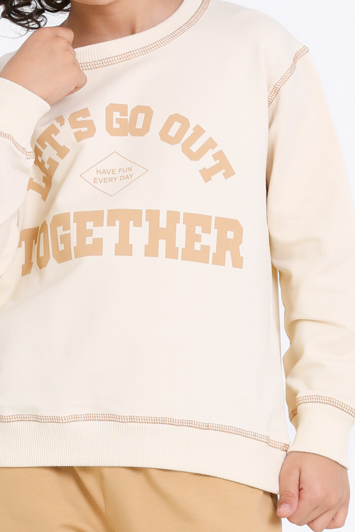 Erkek Çocuk Bej Lets Go Out Together Baskı 5-9 Yaş Takım - 23307-1