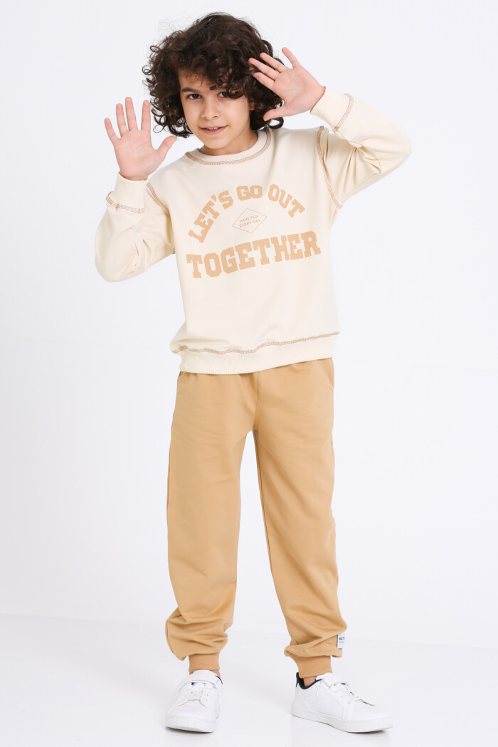 Erkek Çocuk Bej Lets Go Out Together Baskı 5-9 Yaş Takım - 23307-1