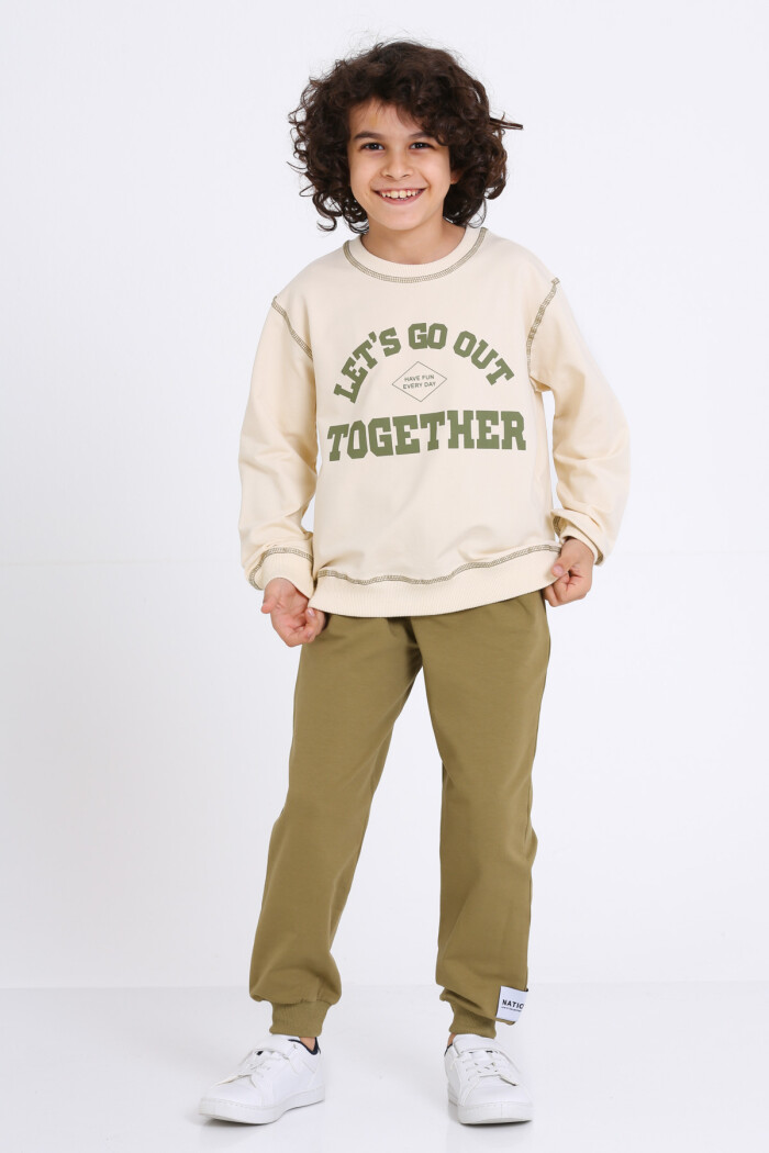 Erkek Çocuk Haki Lets Go Out Together Baskı 5-9 Yaş Takım - 23307-4