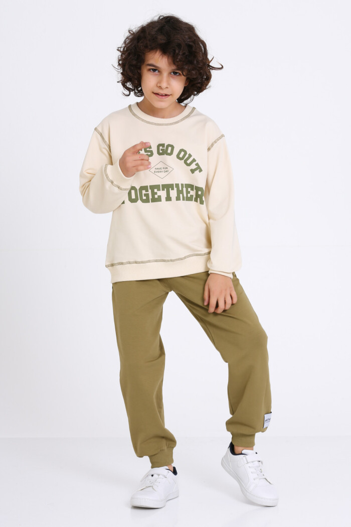 Erkek Çocuk Haki Lets Go Out Together Baskı 5-9 Yaş Takım - 23307-4