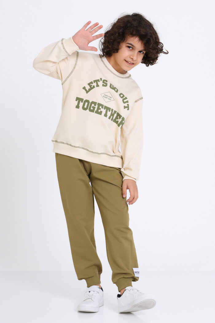 Erkek Çocuk Haki Lets Go Out Together Baskı 5-9 Yaş Takım - 23307-4
