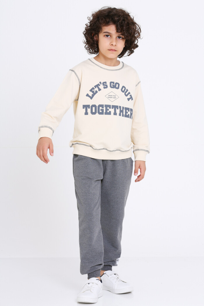 Erkek Çocuk Koyu Gri Lets Go Out Together Baskı 5-9 Yaş Takım - 23307-3