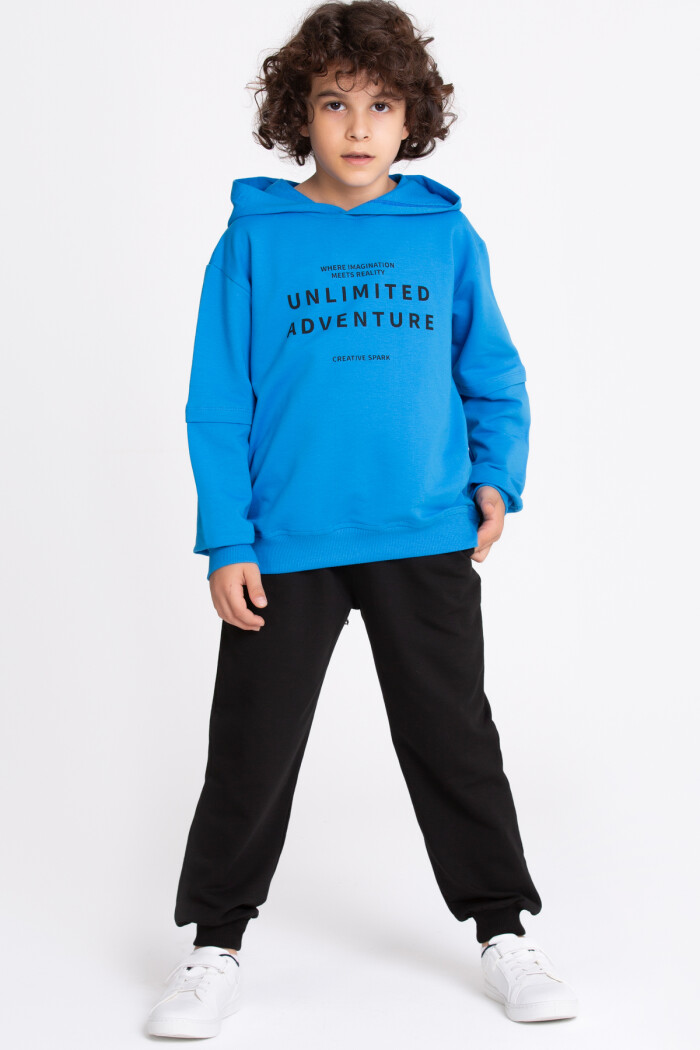 Erkek Çocuk Saks Mavisi Unlimited Anventure Baskı 5-9 Yaş Takım - 23299-2