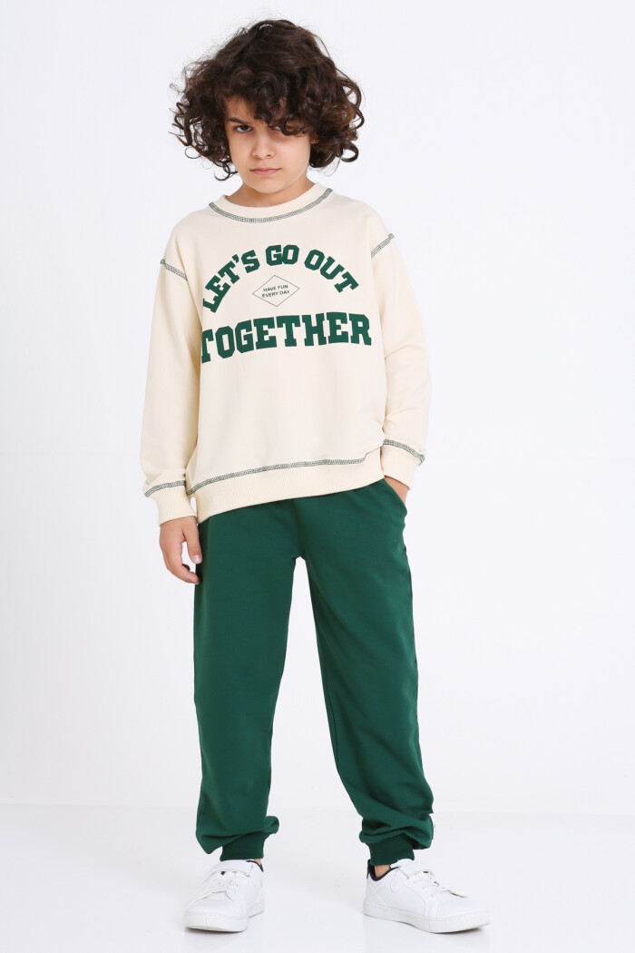 Erkek Çocuk Yeşil Lets Go Out Together Baskı 5-9 Yaş Takım - 23307-2