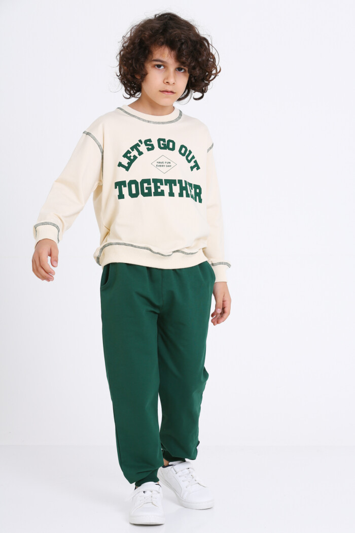 Erkek Çocuk Yeşil Lets Go Out Together Baskı 5-9 Yaş Takım - 23307-2