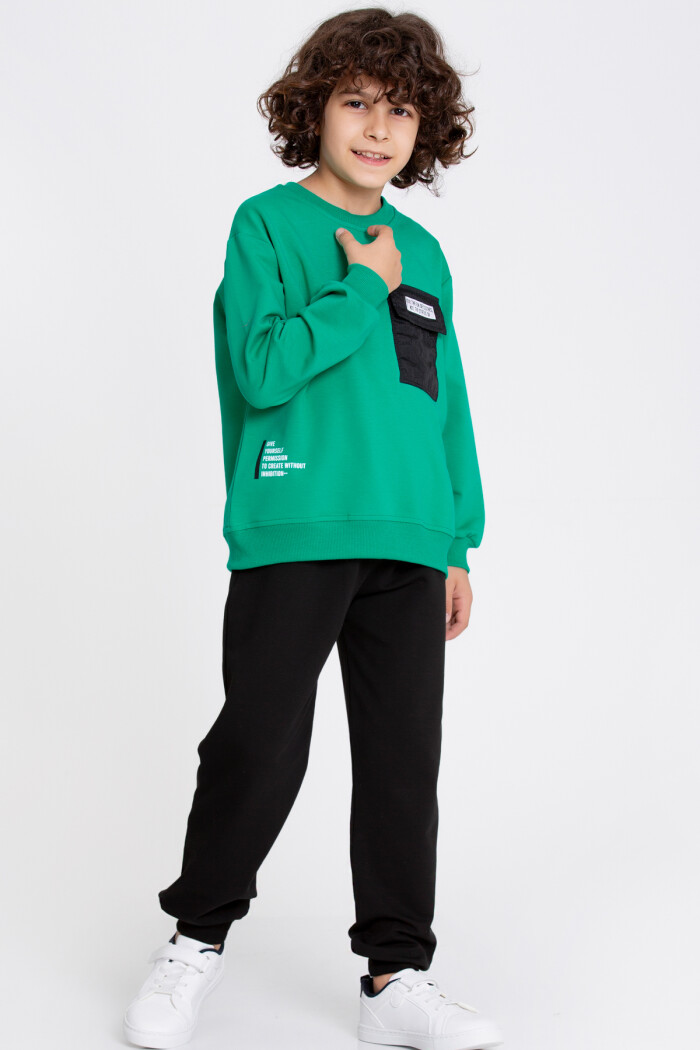 Erkek Çocuk Yeşil Yazı Baskılı 5-9 Yaş Takım - 23300-1