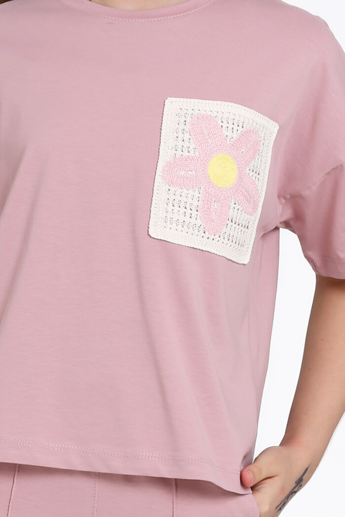 Gül Kurusu Dantel Cep Detaylı 8-12 Yaş Takım - 2468-3