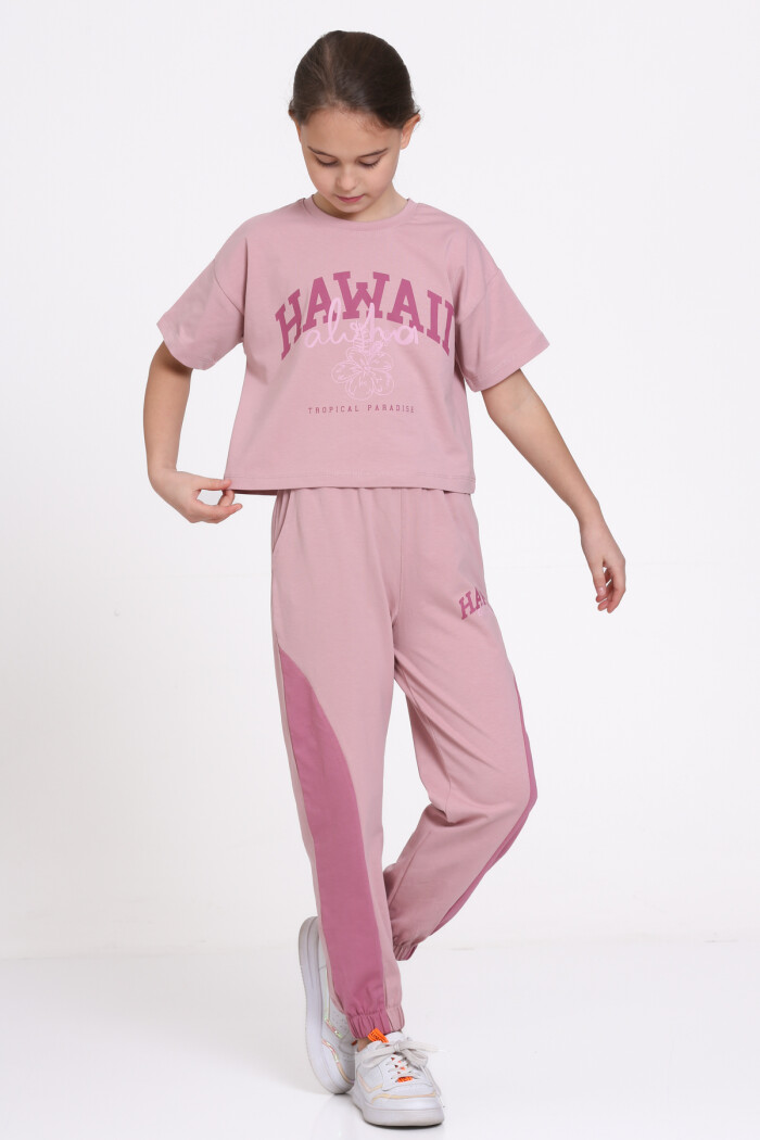 Gül Kurusu Hawaii Baskılı 5-9 Yaş Takım - 2443-2
