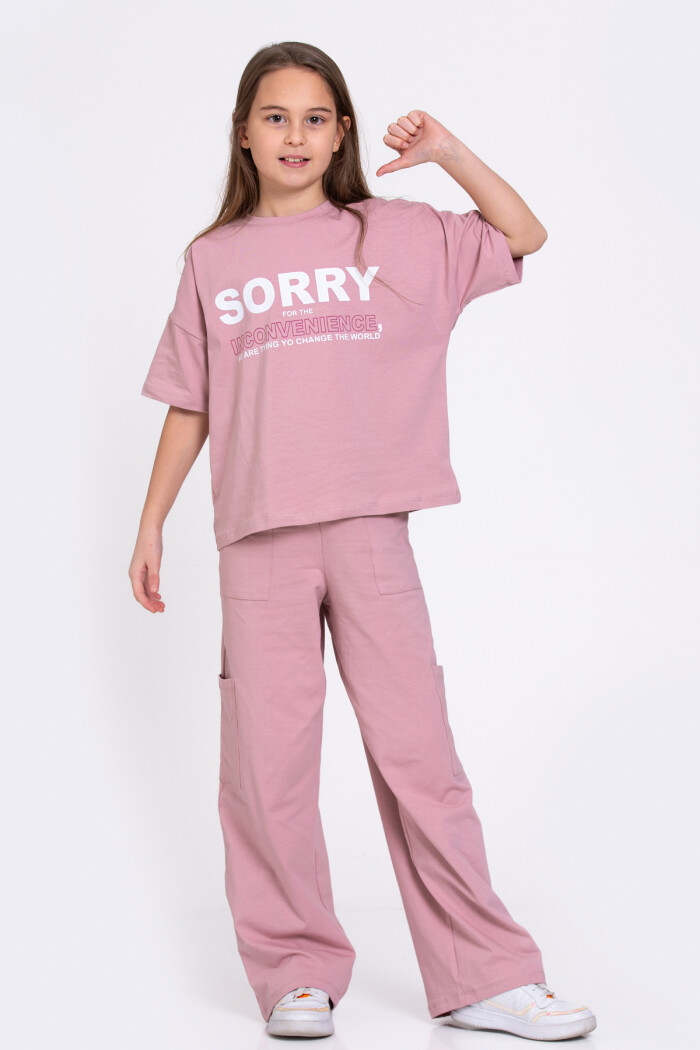 Gül Kurusu Sorry Baskı Bol Paçalı 8-12 Yaş Takım 2446-2