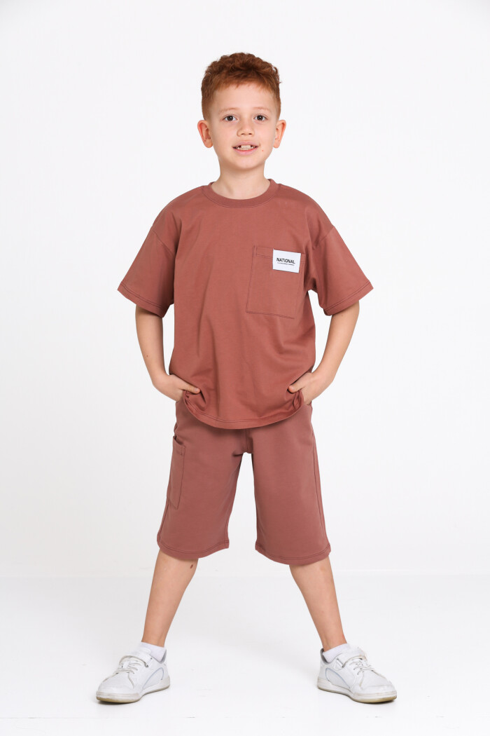 Kahve Elevate Yazı Baskı 5-9 Yaş Erkek Takım - 2499-2