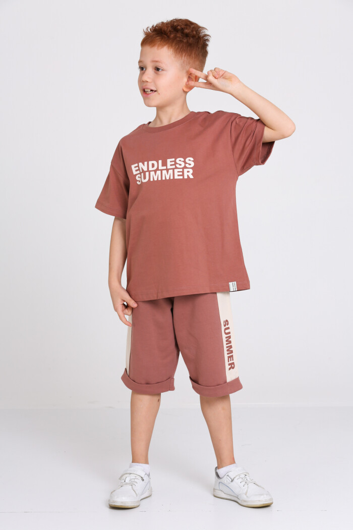 Kahve Endless Summer Sırt Baskılı 5-9 Yaş Takım - 2494-3