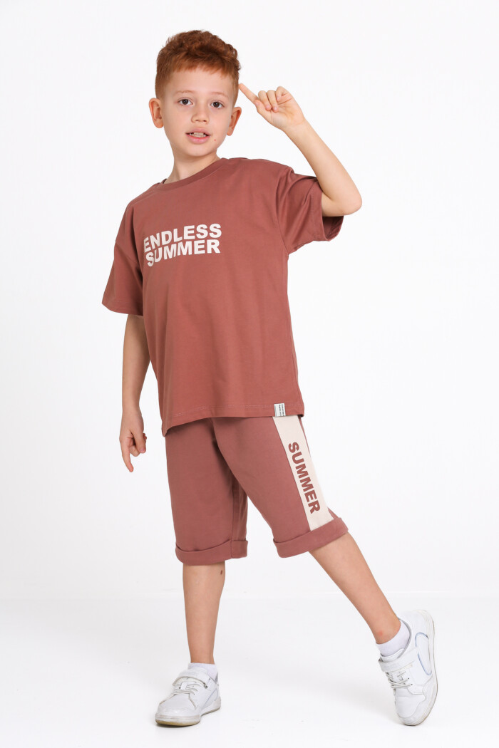 Kahve Endless Summer Sırt Baskılı 5-9 Yaş Takım - 2494-3