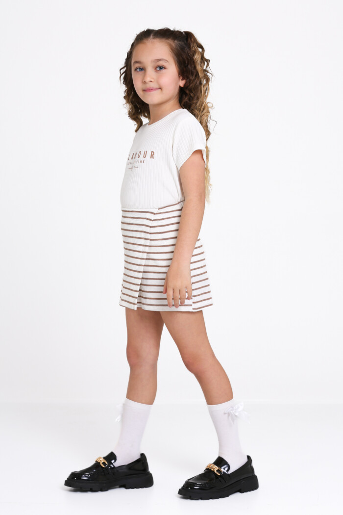 Kahve Glamour Baskı Şort Etekli 3-7 Yaş Takım 2504-2