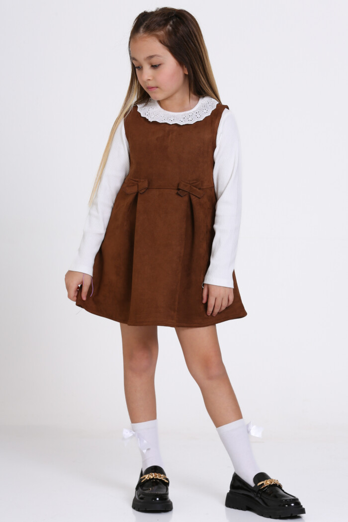 Kahve Süet Badili 2li  3-7 Yaş Elbise - 23371-2