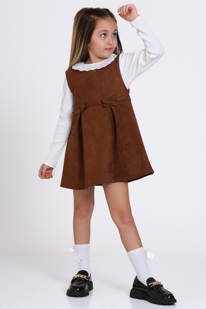 Kahve Süet Badili 2li  3-7 Yaş Elbise - 23371-2