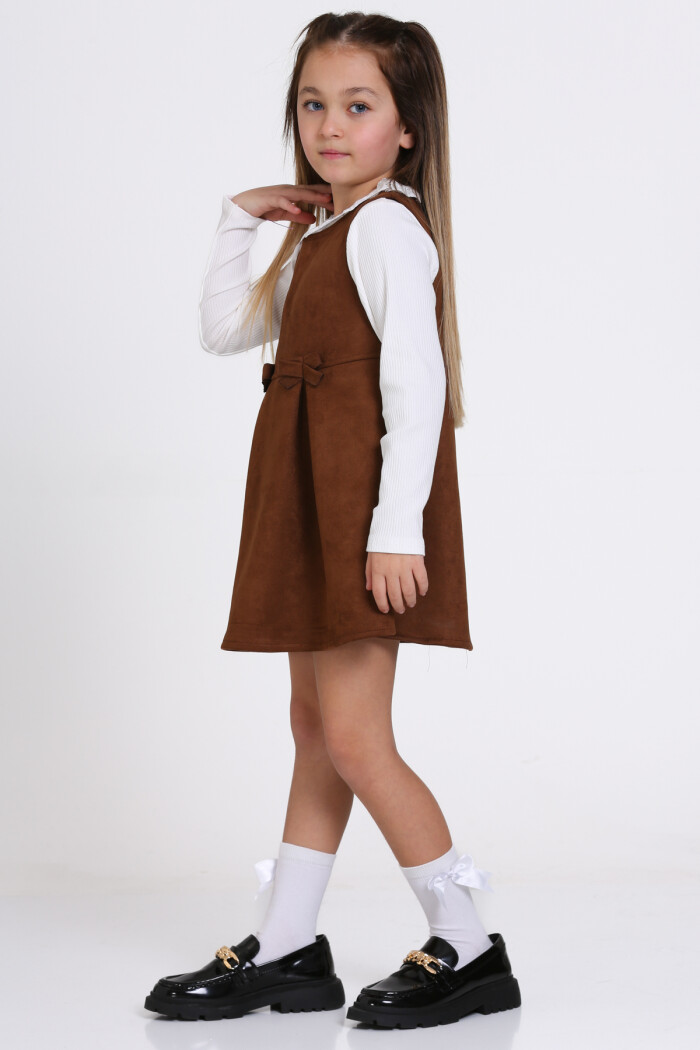 Kahve Süet Badili 2li  3-7 Yaş Elbise - 23371-2