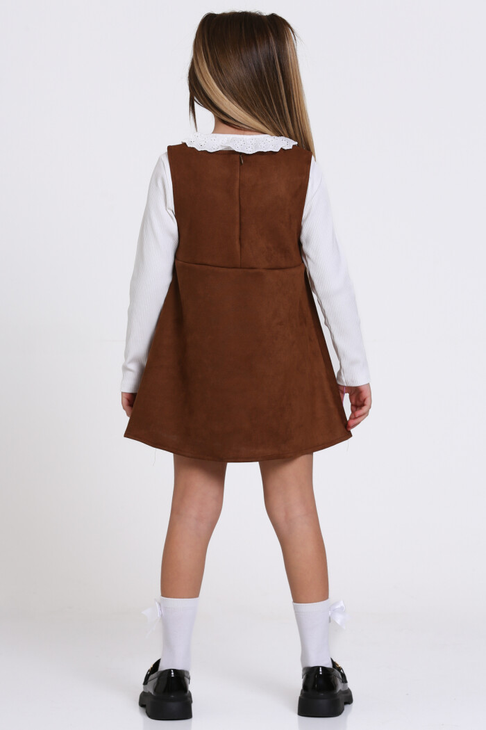 Kahve Süet Badili 2li  3-7 Yaş Elbise - 23371-2