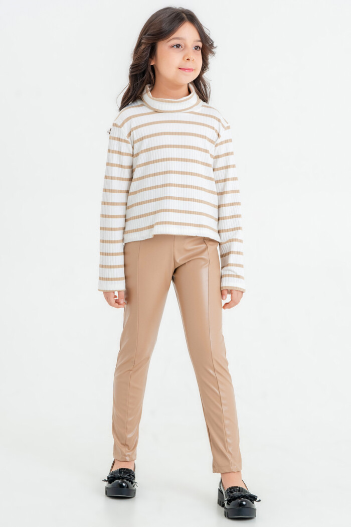 Kız Çocuk Bej Balıkçı Yaka 5-9 Yaş Takım - 23322-5