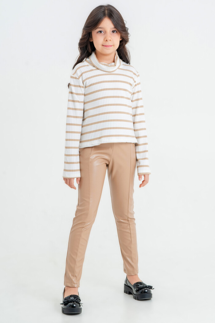 Kız Çocuk Bej Balıkçı Yaka 5-9 Yaş Takım - 23322-5