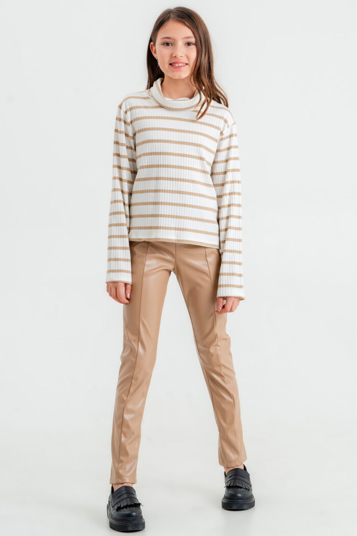 Kız Çocuk Bej Balıkçı Yaka 8-12 Yaş Takım - 23323-2