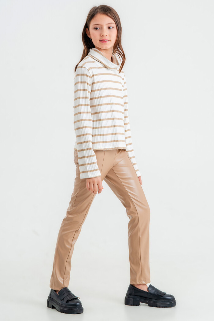 Kız Çocuk Bej Balıkçı Yaka 8-12 Yaş Takım - 23323-2