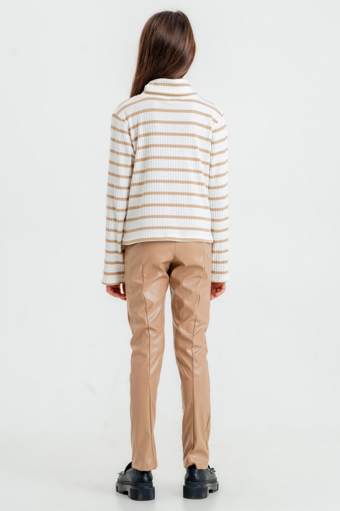 Kız Çocuk Bej Balıkçı Yaka 8-12 Yaş Takım - 23323-2