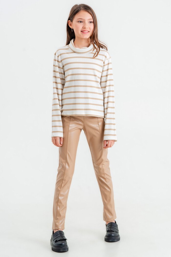 Kız Çocuk Bej Balıkçı Yaka 8-12 Yaş Takım - 23323-2