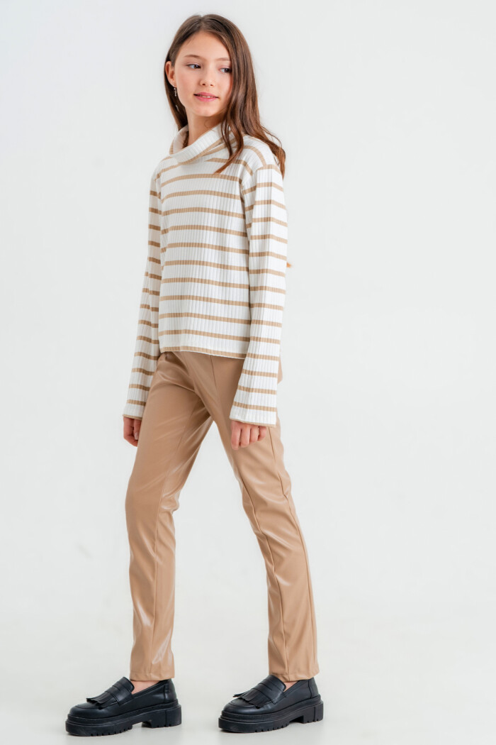 Kız Çocuk Bej Balıkçı Yaka 8-12 Yaş Takım - 23323-2