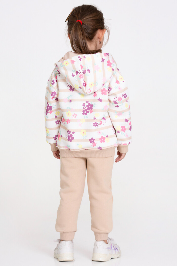 Kız Çocuk Bej Çiçek Desenli 1-5 Yaş Takım - 23246-1