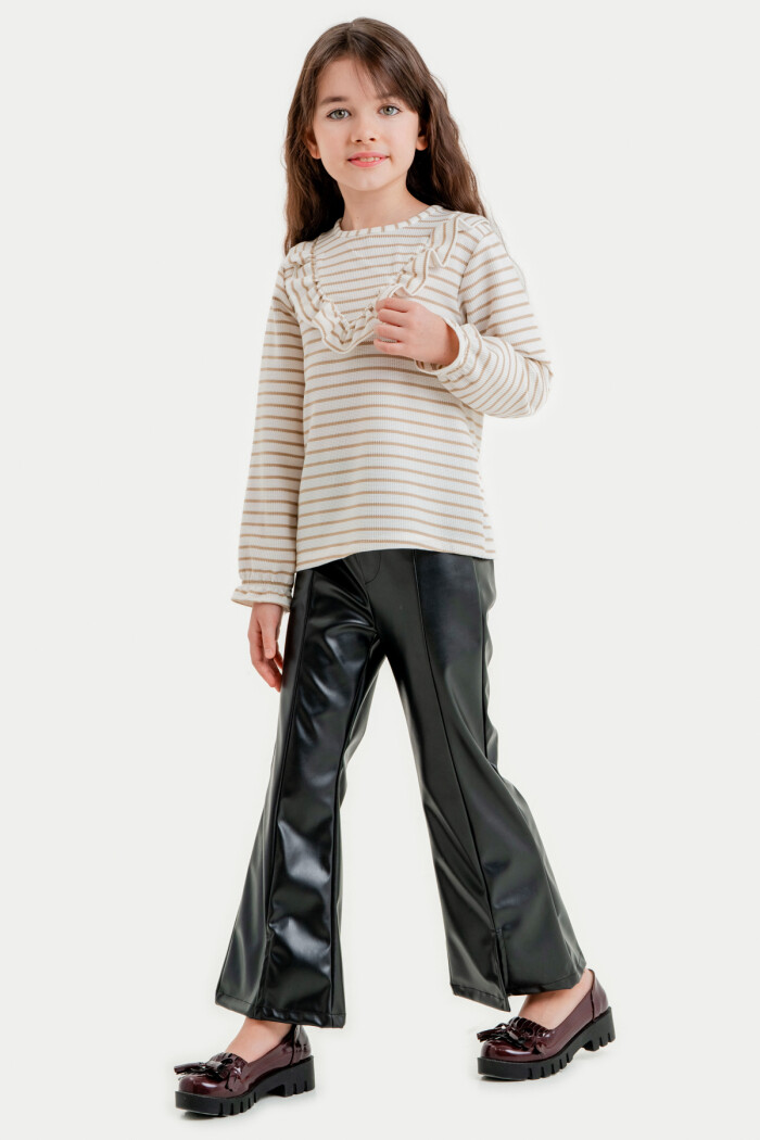 Kız Çocuk Bej Çizgili 3-7 Yaş Takım - 23312-4