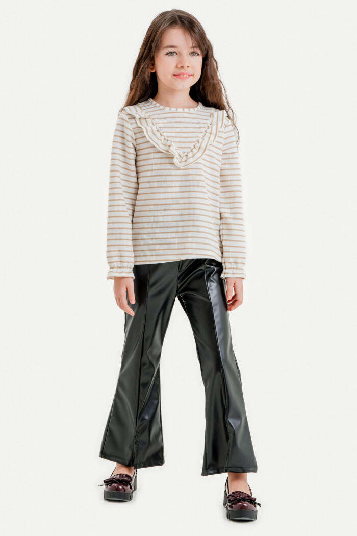 Kız Çocuk Bej Çizgili 3-7 Yaş Takım - 23312-4